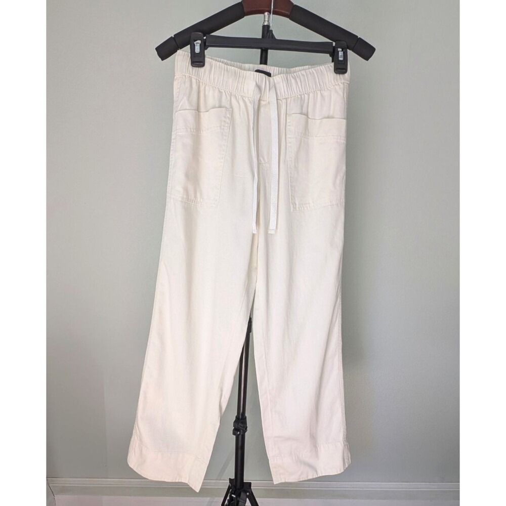 Talbots Women's Wide Leg Cotton Ivory Drawstring Pants Chic Coastal Preppy SP